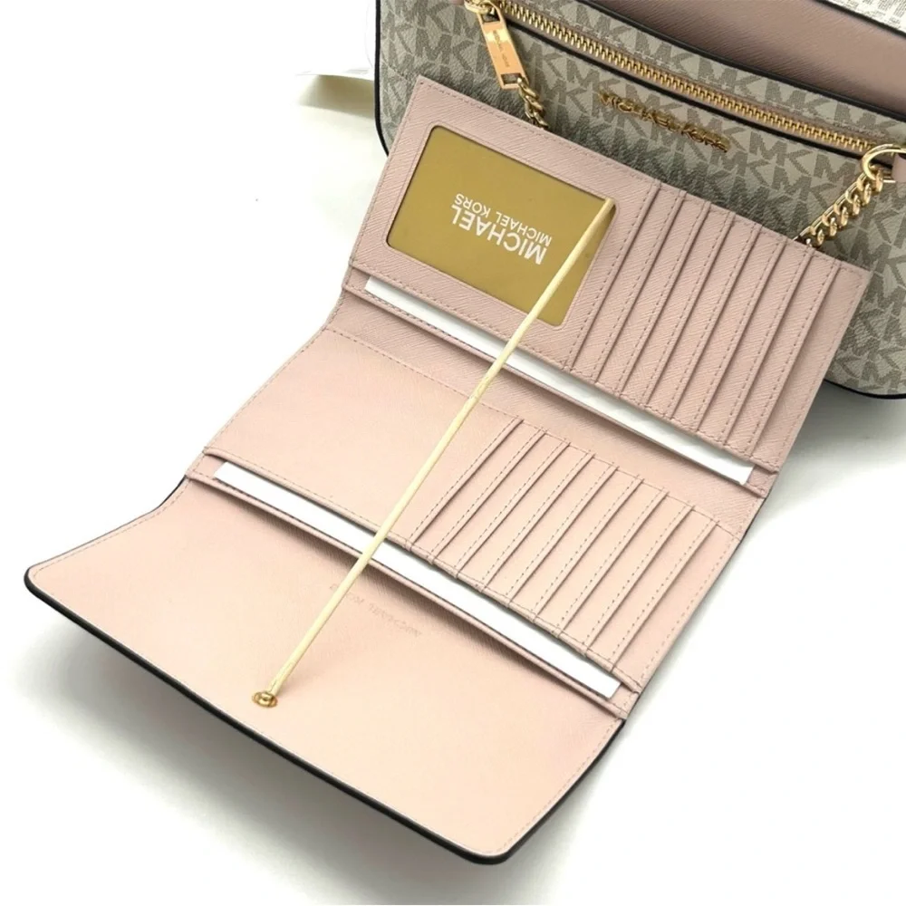 Michael Kors Jet Set LG Signature Logo Crossbody Bag & Matching Trifold Wallet - Picture 12 of 14
